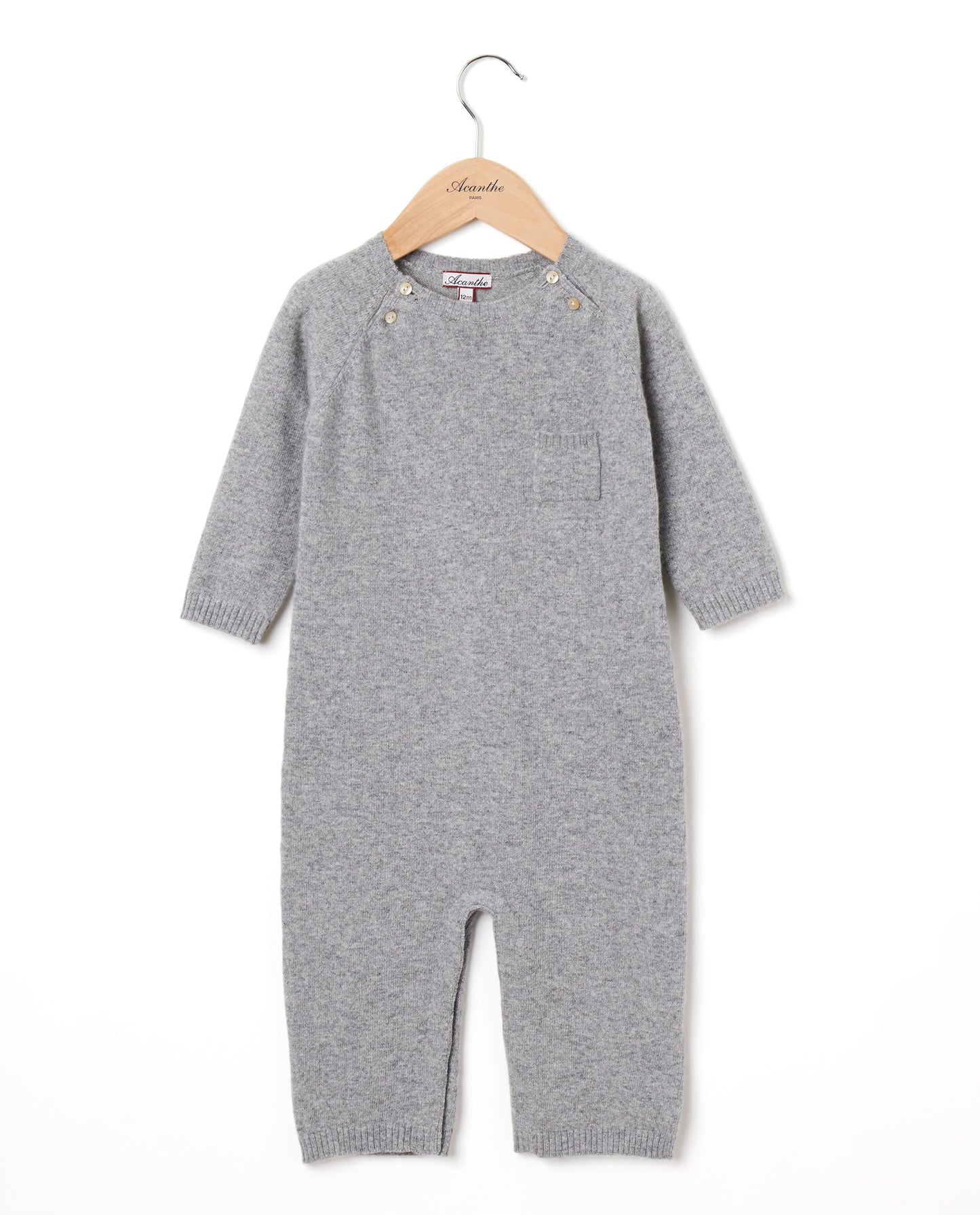 combi col rond Naissance 90 laine-10 cachemire Gris