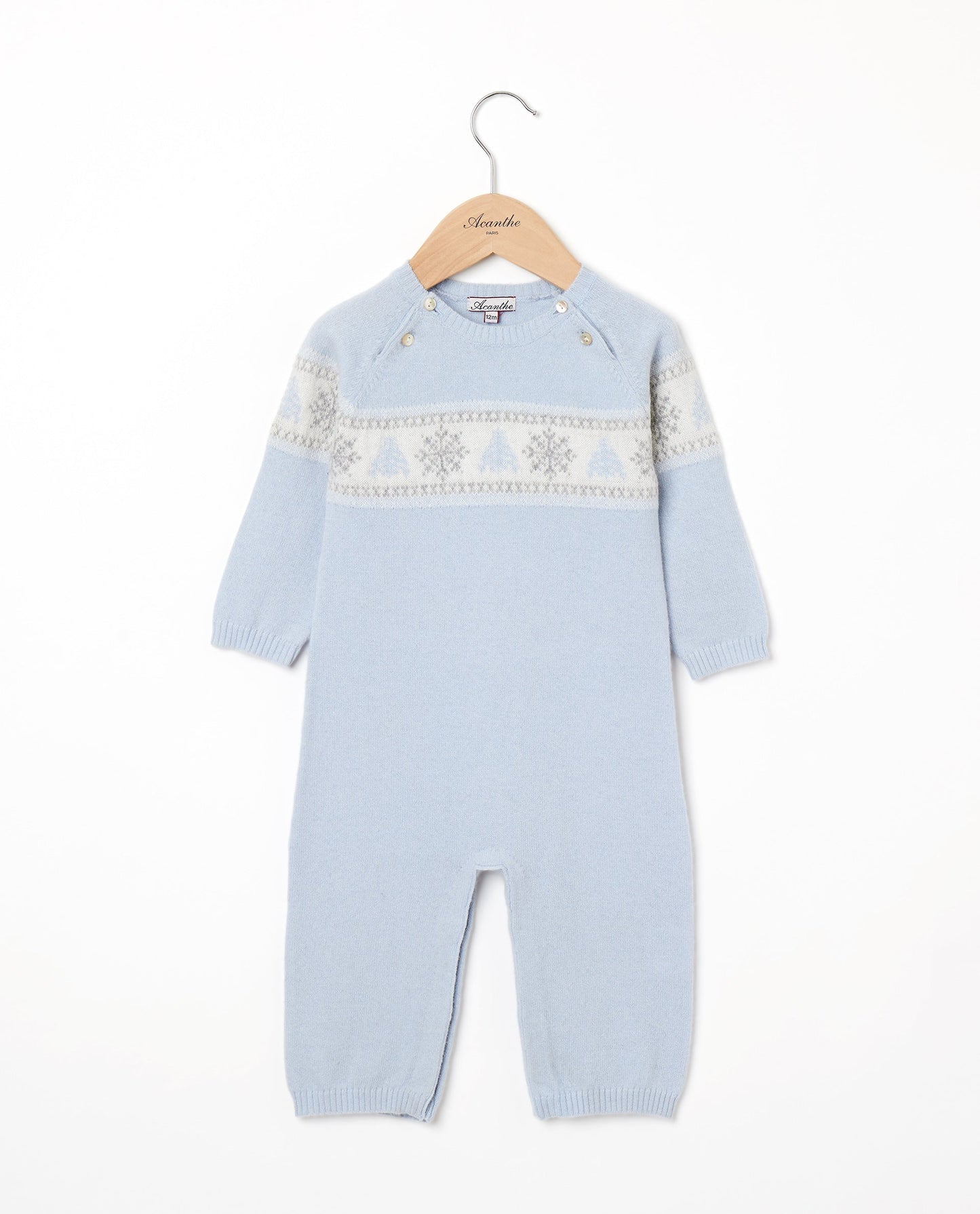 combi jacquard Naissance 90 laine-10 cachemire Ciel