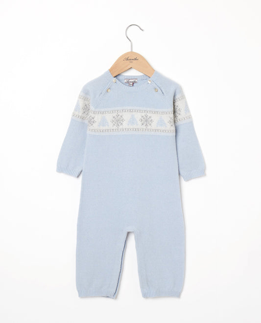 combi jacquard Naissance 90 laine-10 cachemire Ciel