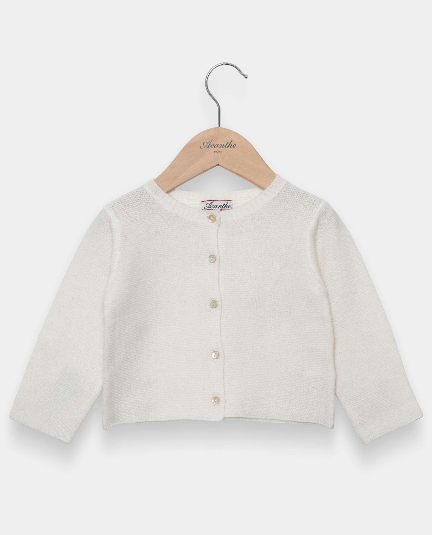 cardigan col rond Naissance 90 laine-10 cachemire Ecru