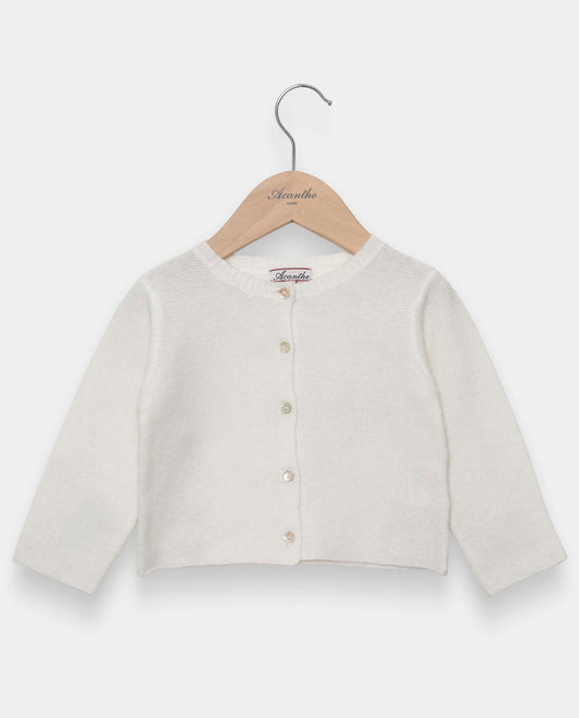 cardigan col rond Naissance 90 laine-10 cachemire Ecru