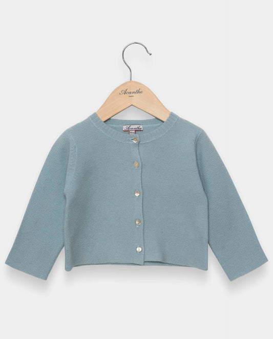 cardigan col rond Naissance 90 laine-10 cachemire bleu vert