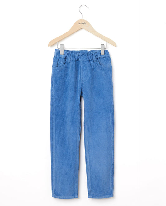 pantalon élastiqué velours Bleu