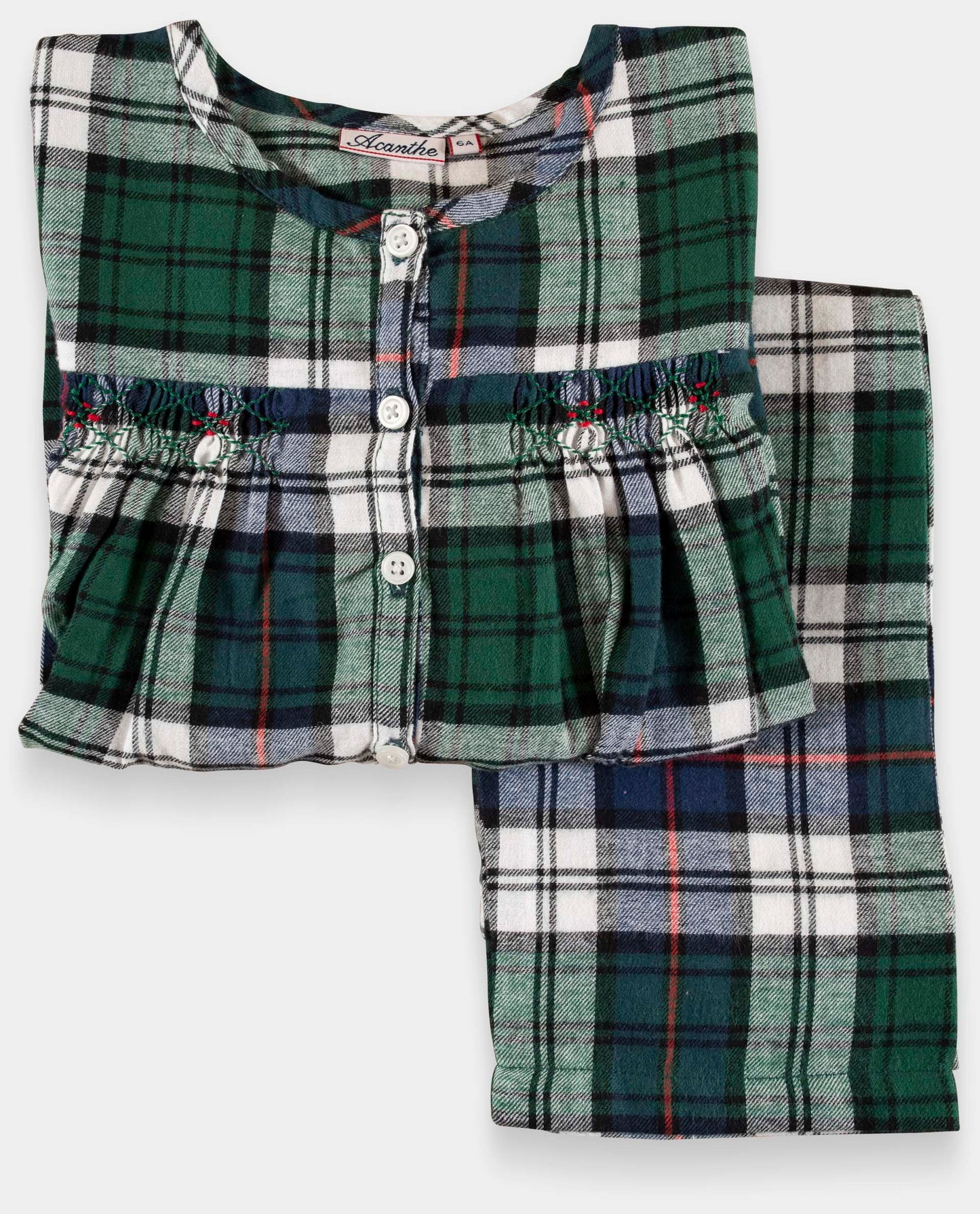 pyjama ml smocké écossais vert