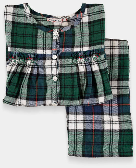 pyjama ml smocké écossais vert