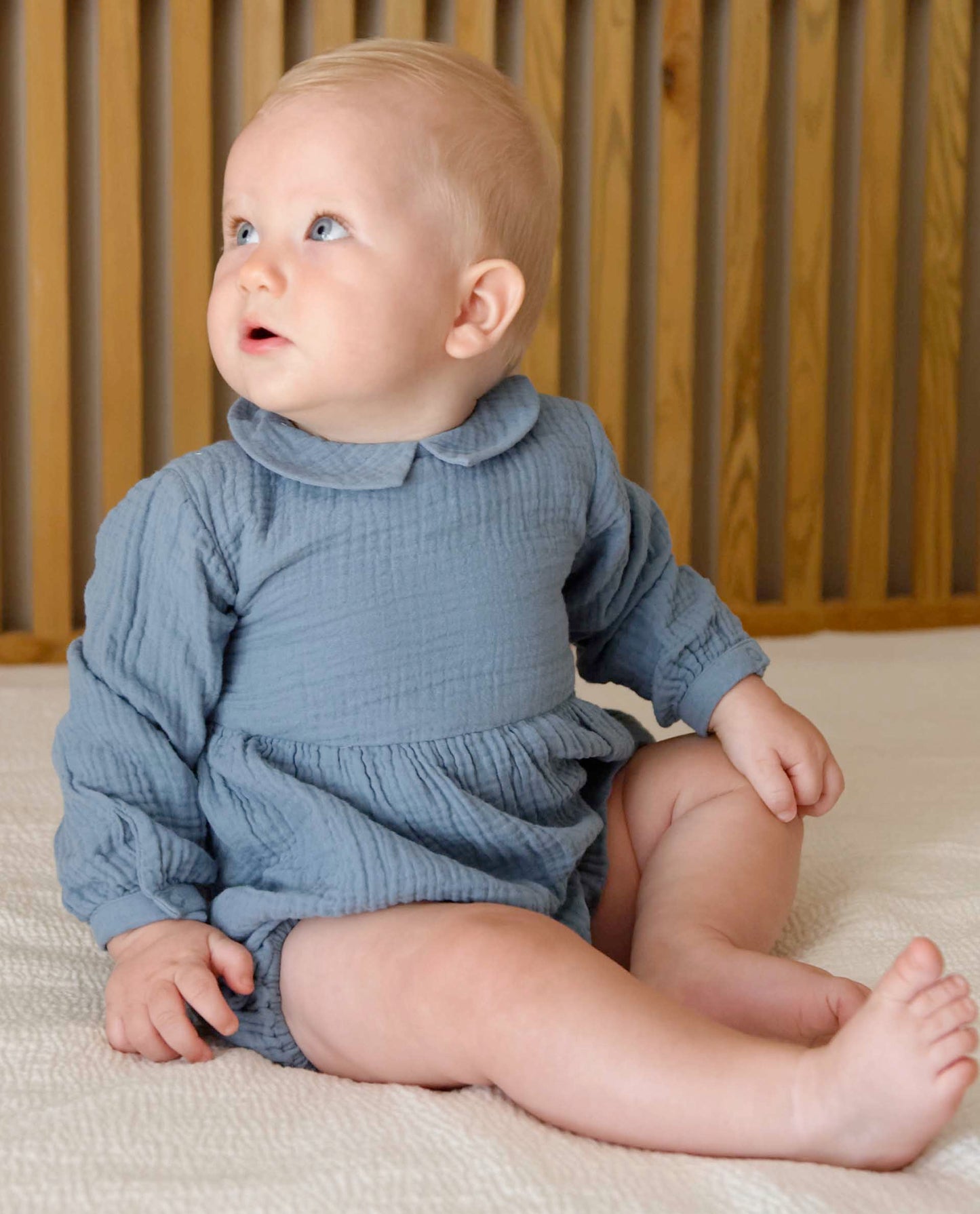 barboteuse gaze de coton Bleu