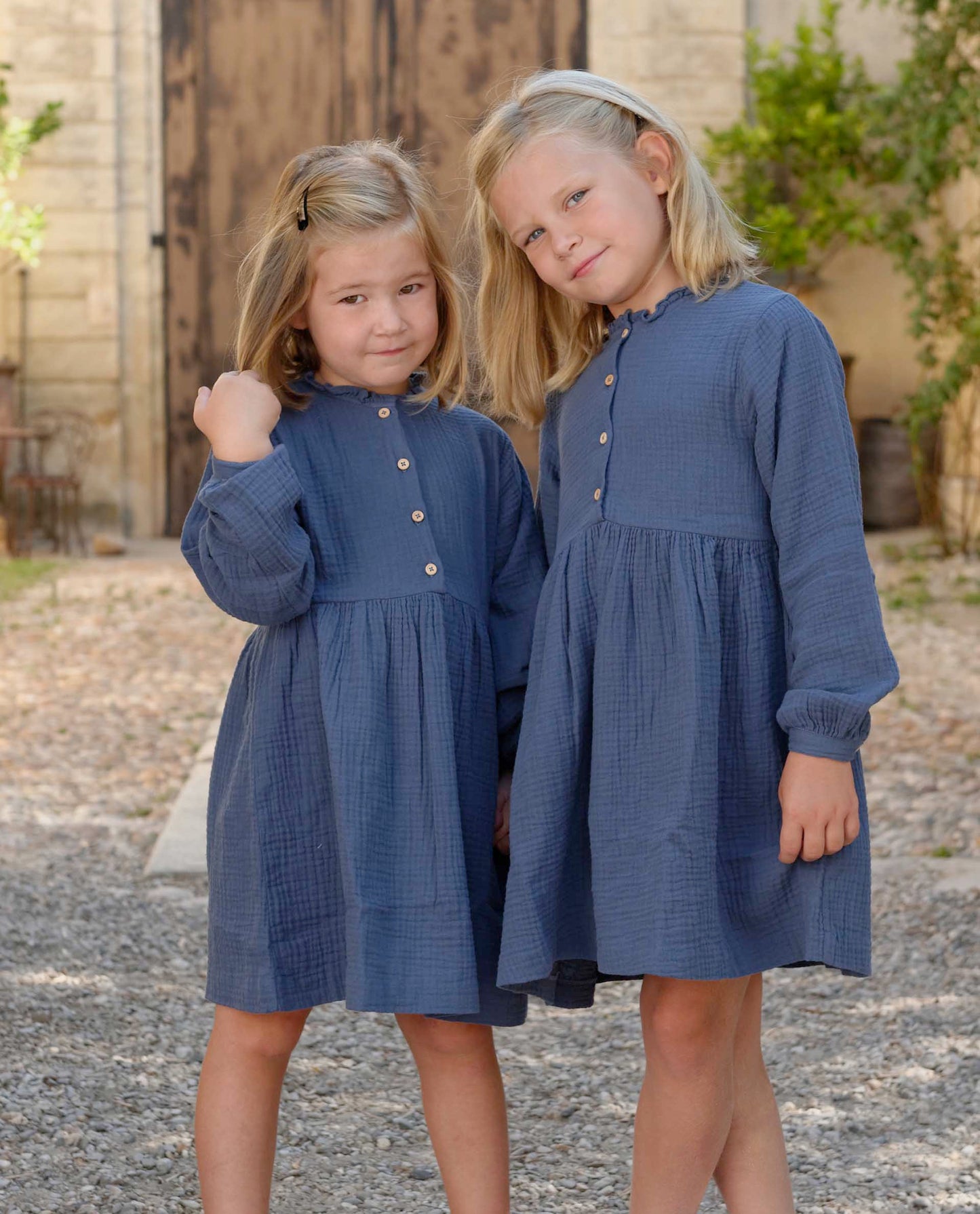 robe boutons gaze de coton Bleu