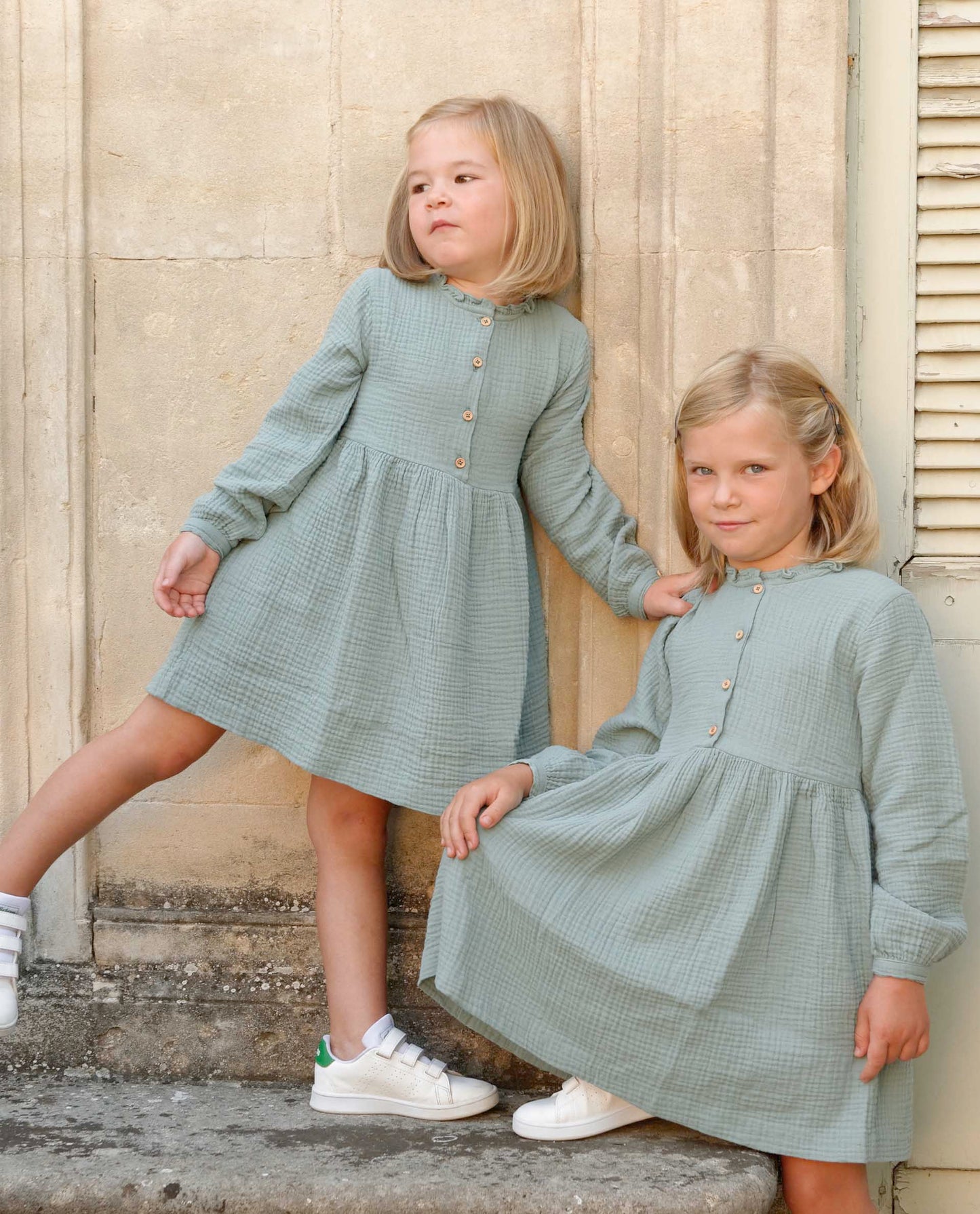 robe boutons gaze de coton Vert