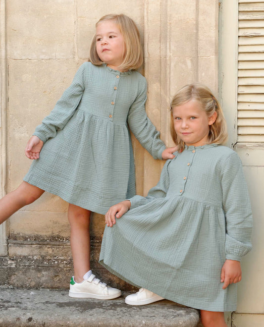 robe boutons gaze de coton JF Vert