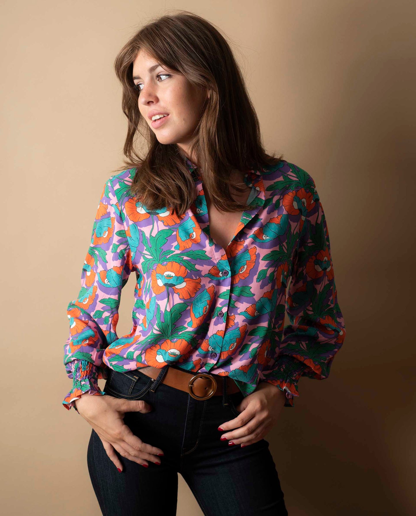 blouse col rond poignets smockés Liberty Liberty Butterfield Poppy
