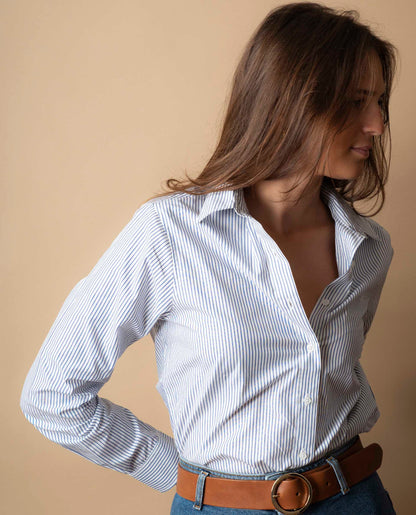 chemisier classique fine rayure ciel