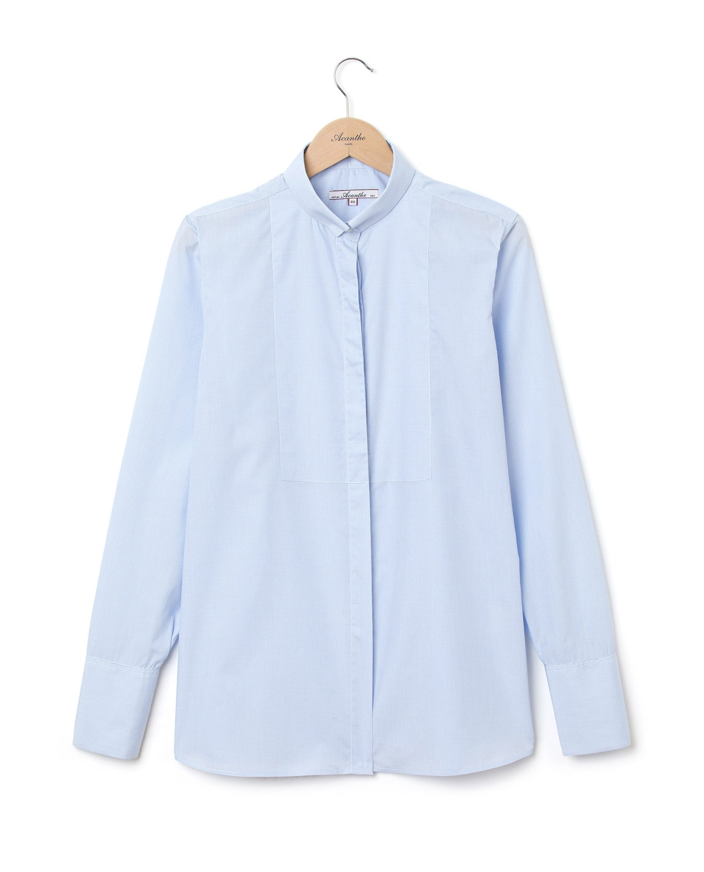 chemisier plastron col fixe coton mini carreau bleu