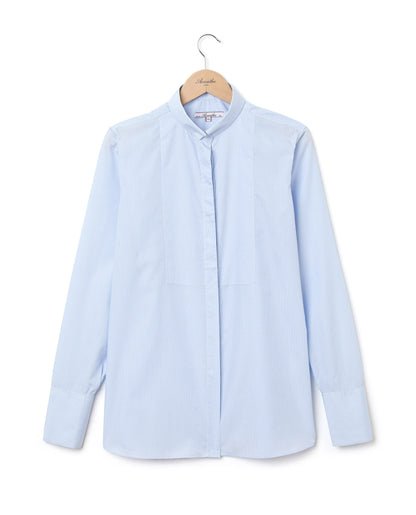 chemisier plastron col fixe coton mini carreau bleu