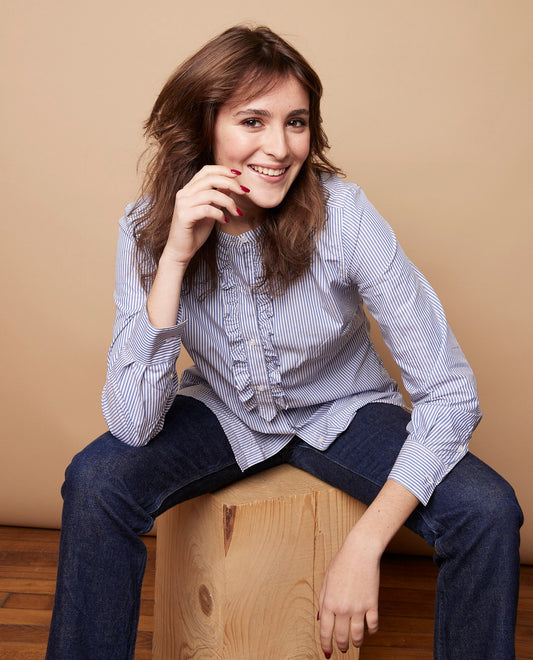 chemisier rdc et volant rayé bleu