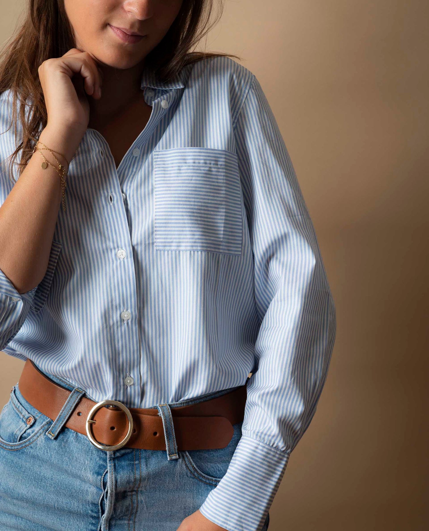 chemisier long poignet rayure ciel