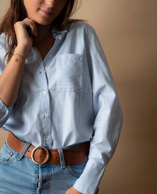 chemisier long poignet rayure ciel