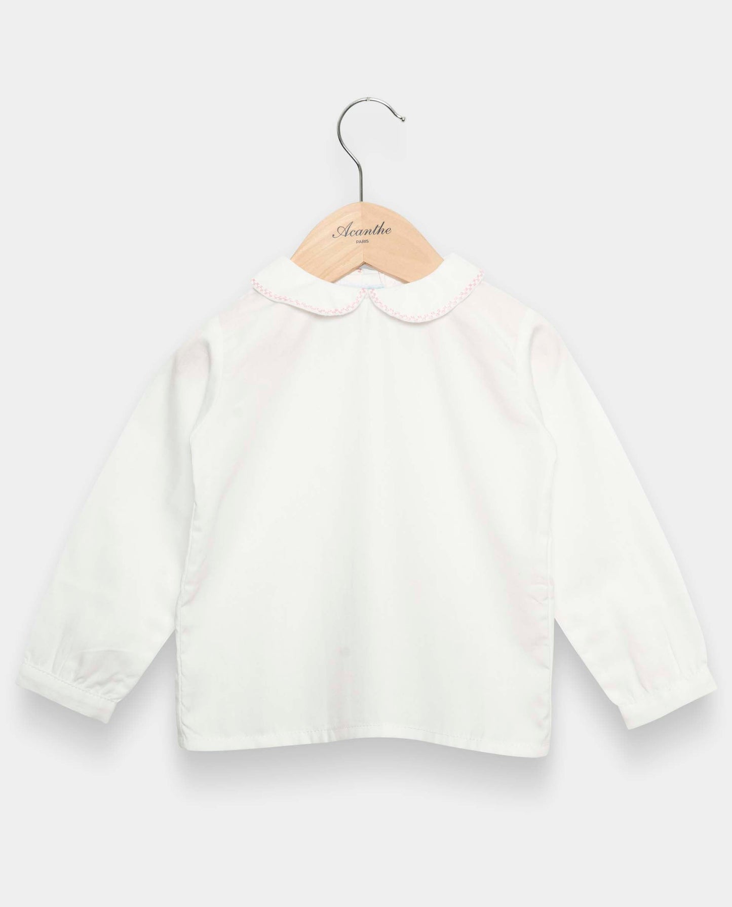 chemisier col rond btns dos ml blanc liseré rose