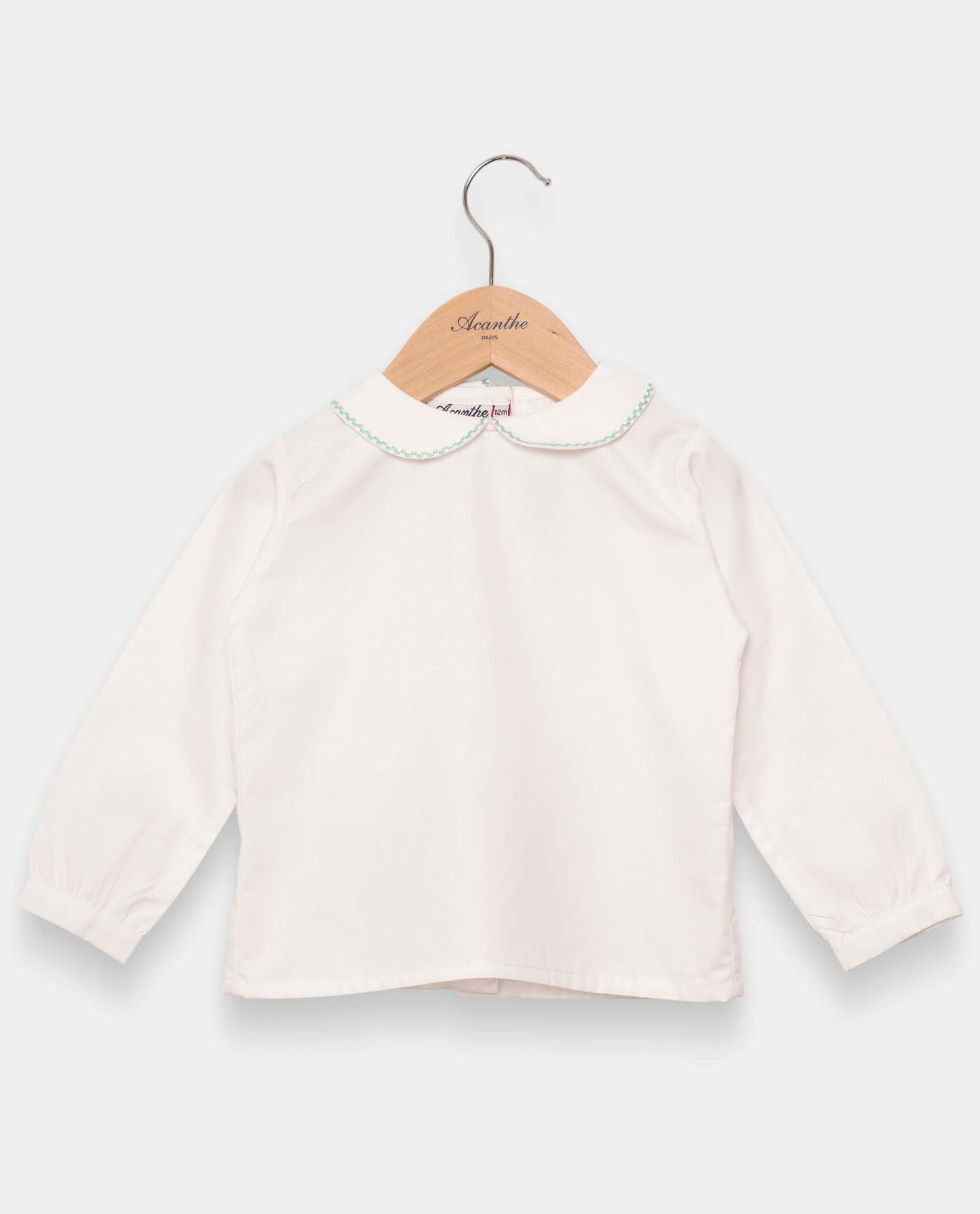 chemisier col rond btns dos ml blanc liseré vert