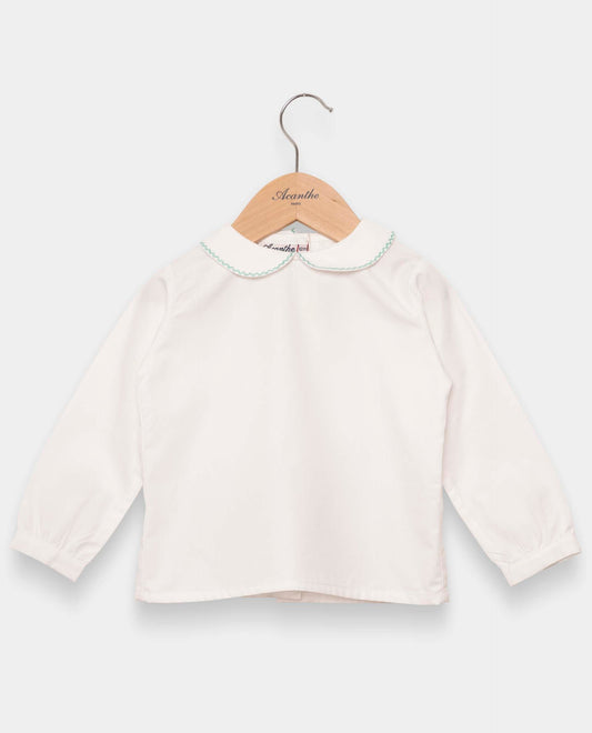chemisier col rond btns dos ml blanc liseré vert