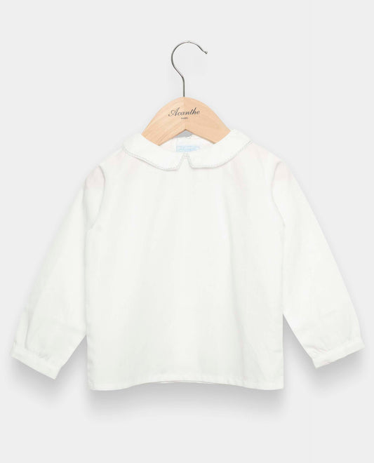 chemisier col carré btns dos ml blanc liseré gris