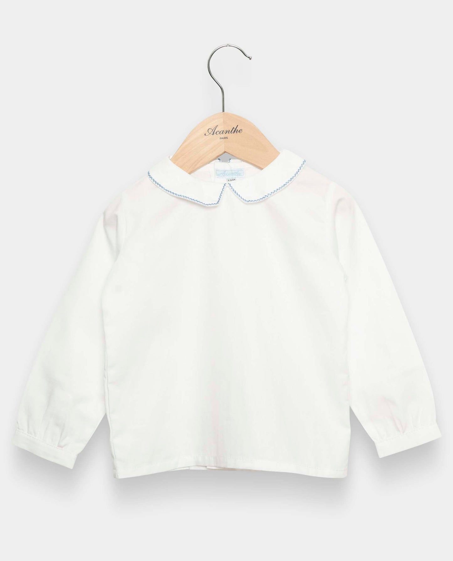 chemisier col carré btns dos ml Blanc liseré bleu