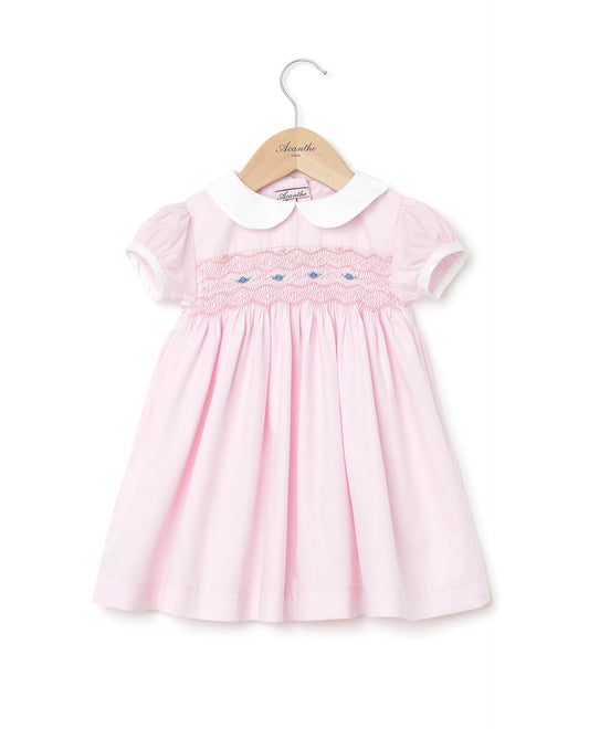 robe smockée flanelle pied de poule rose
