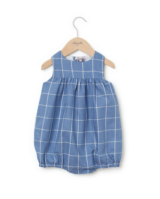 barboteuse flanelle sans manche carreau bleu