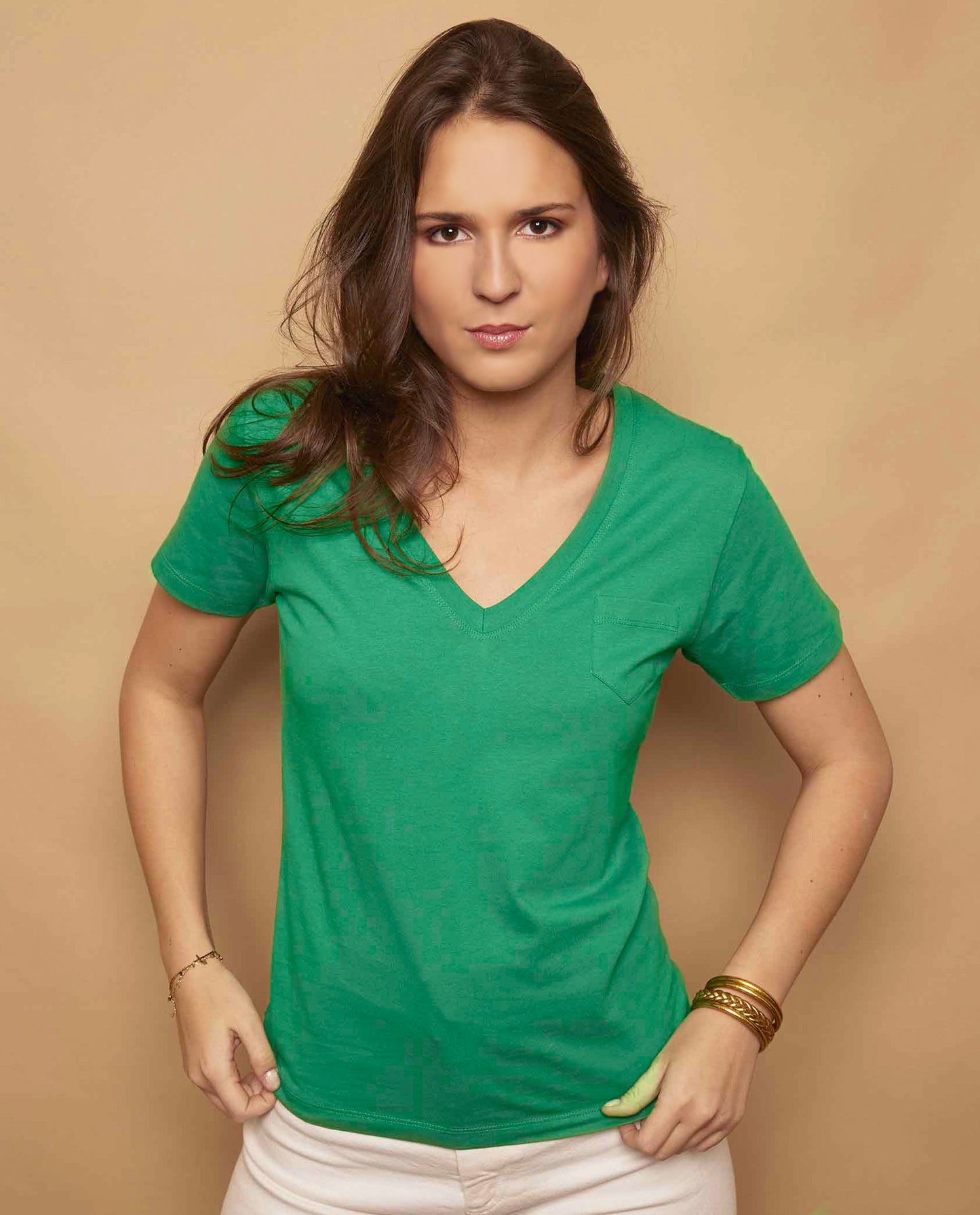 tee shirt col V coton Fe