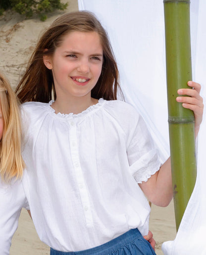 blouse crépon manches bouffantes blanc