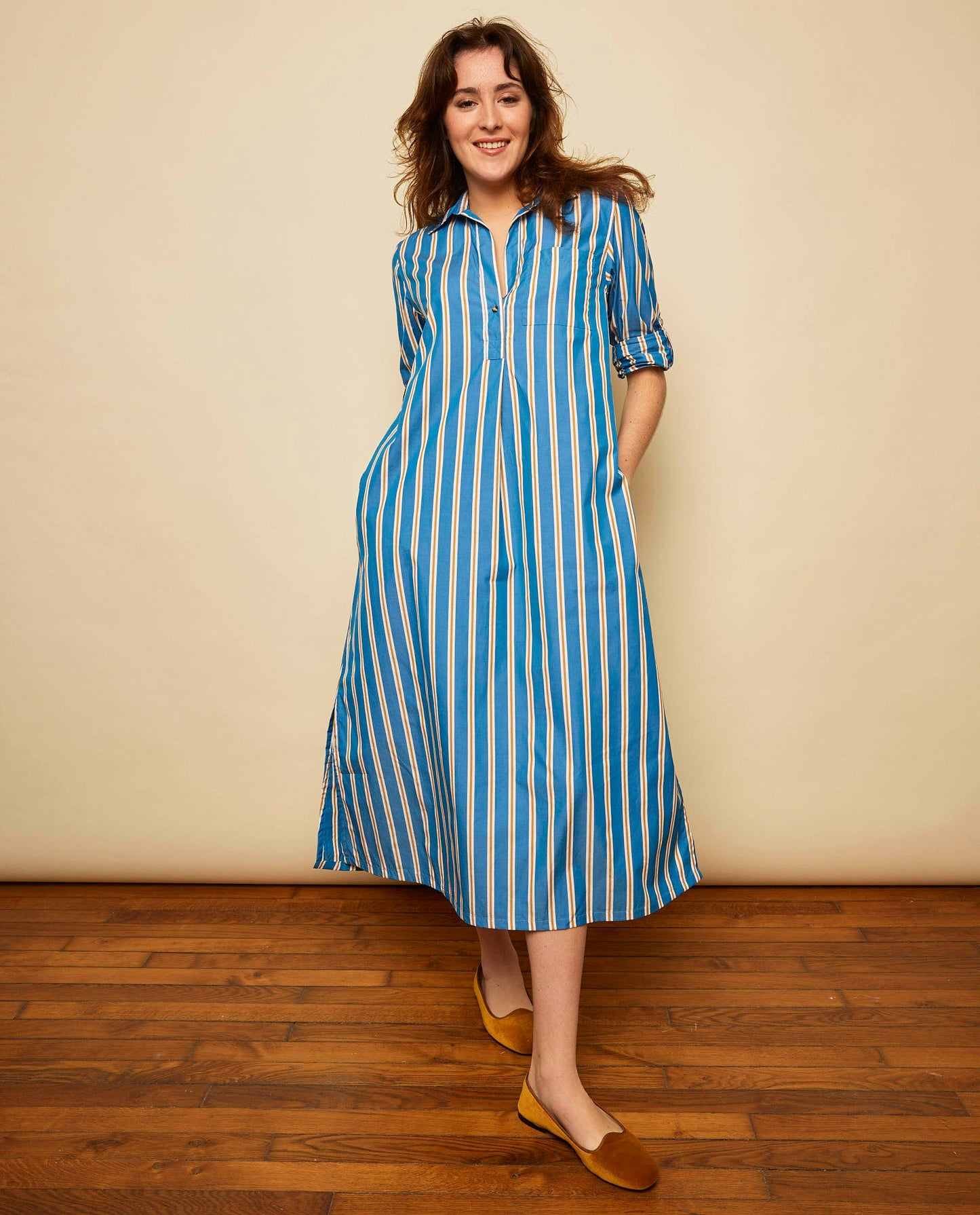 robe longue col ouvert coton Fe