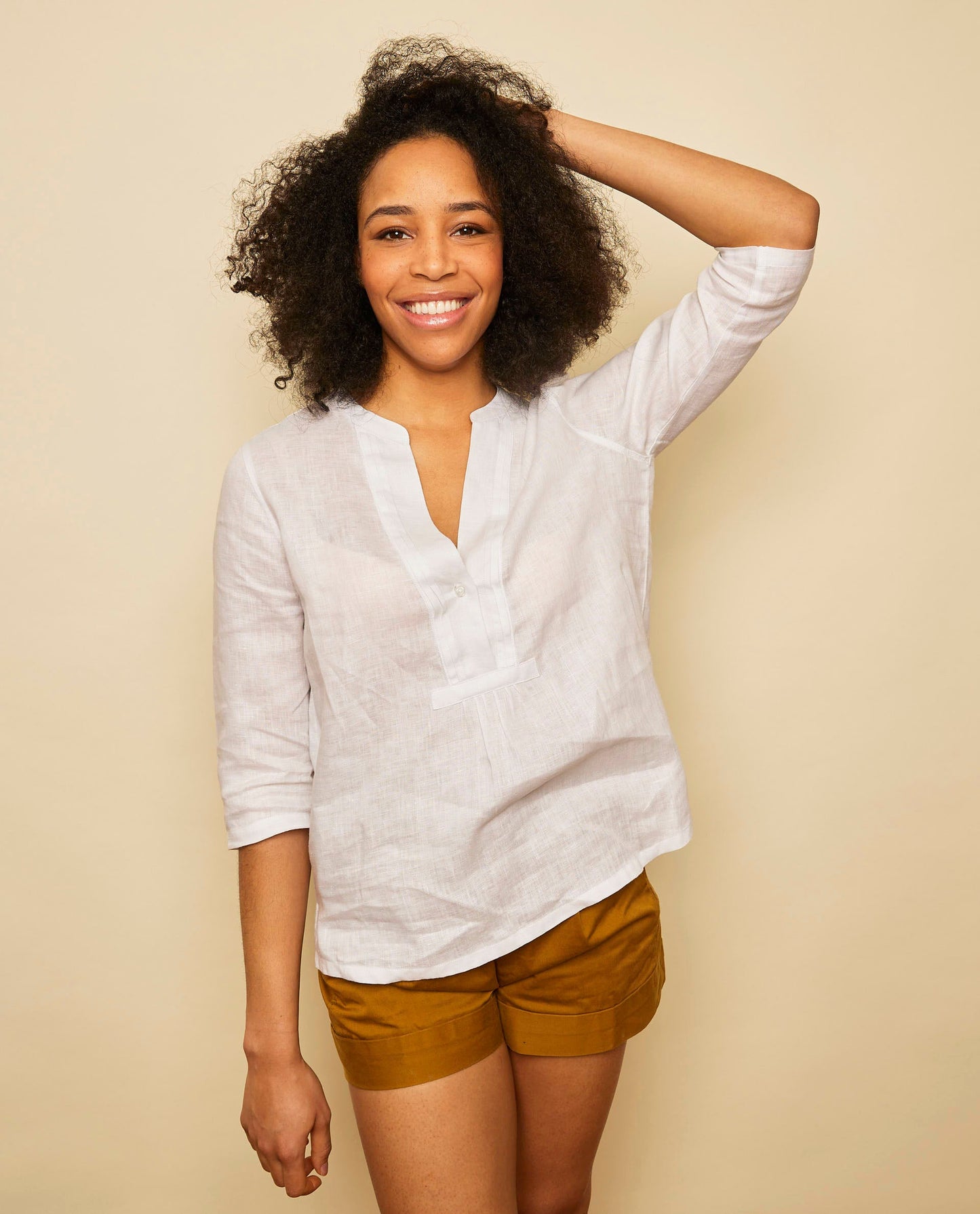 blouse encolure V croisée lin Fe