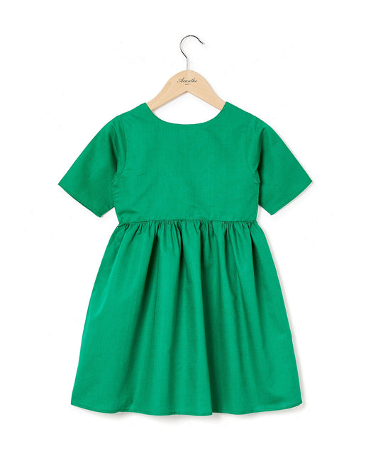 robe V dos lin coton Vert