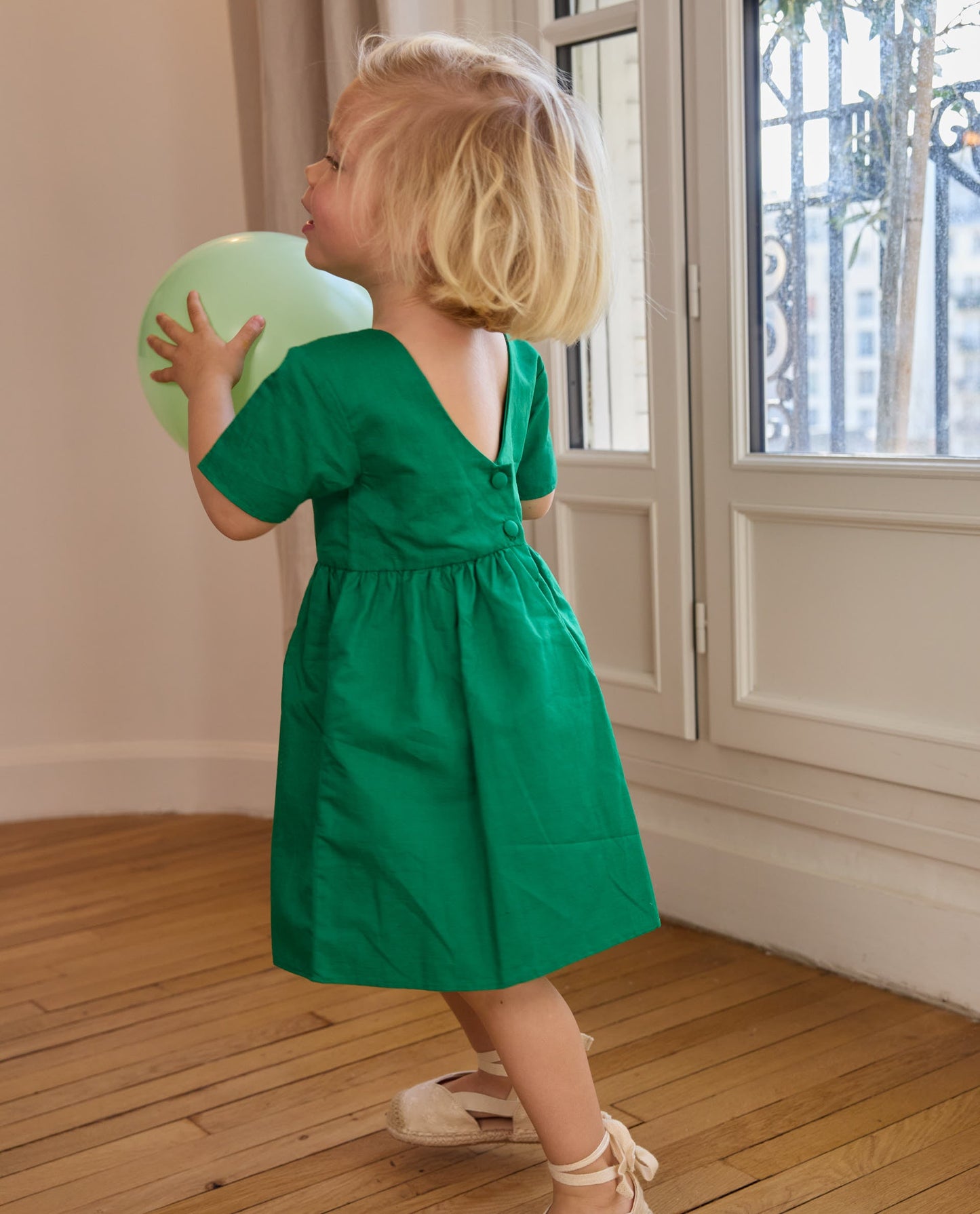 robe V dos lin coton Vert