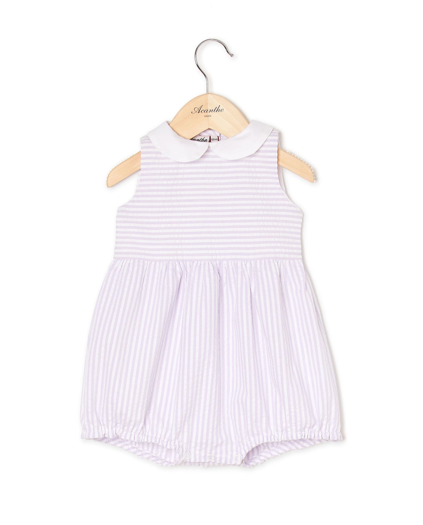 barboteuse col rond sans manches seersucker lilas