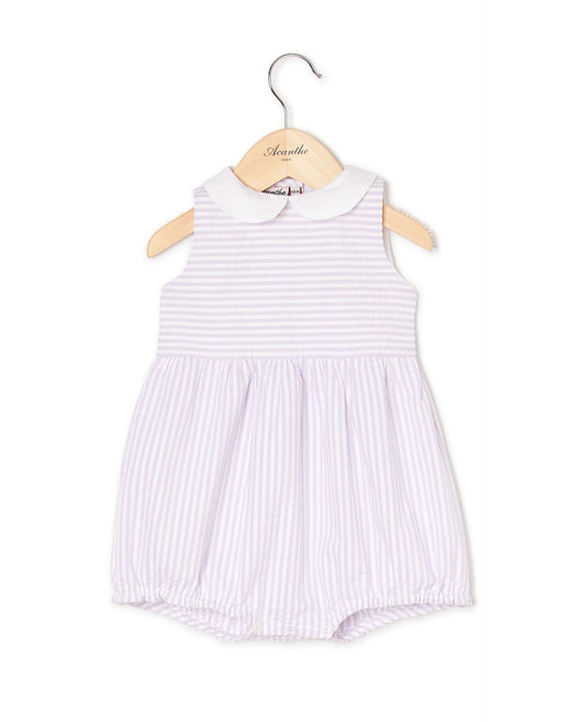 barboteuse col rond sans manches seersucker lilas
