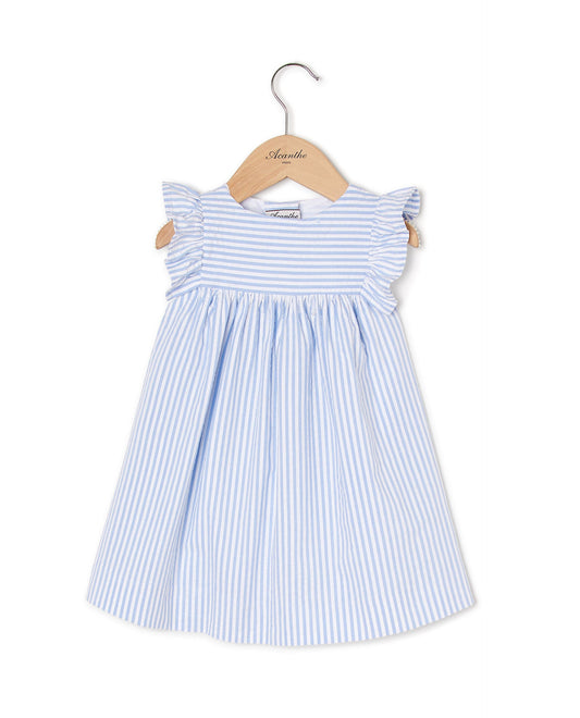 robe volant épaule seersucker ciel