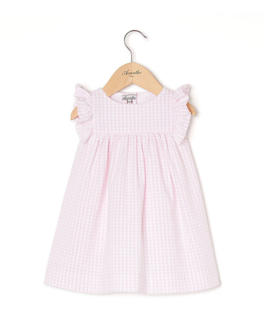 robe volant épaule seersucker rose