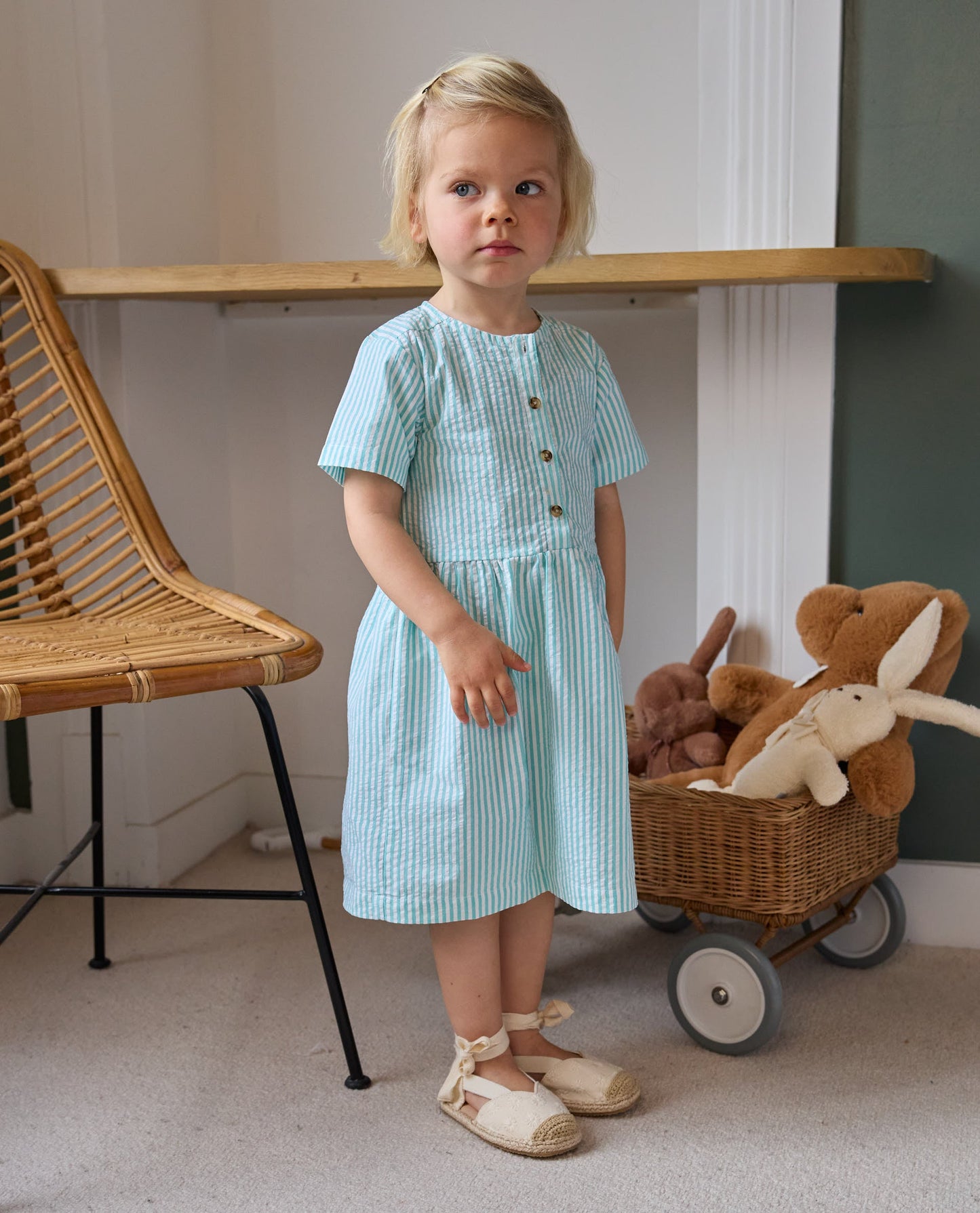 robe boutons devant seersucker vert