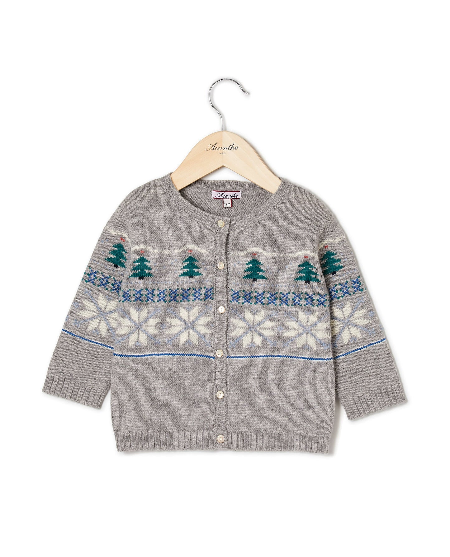 cardigan col rond jacquard 100 lwl Gris