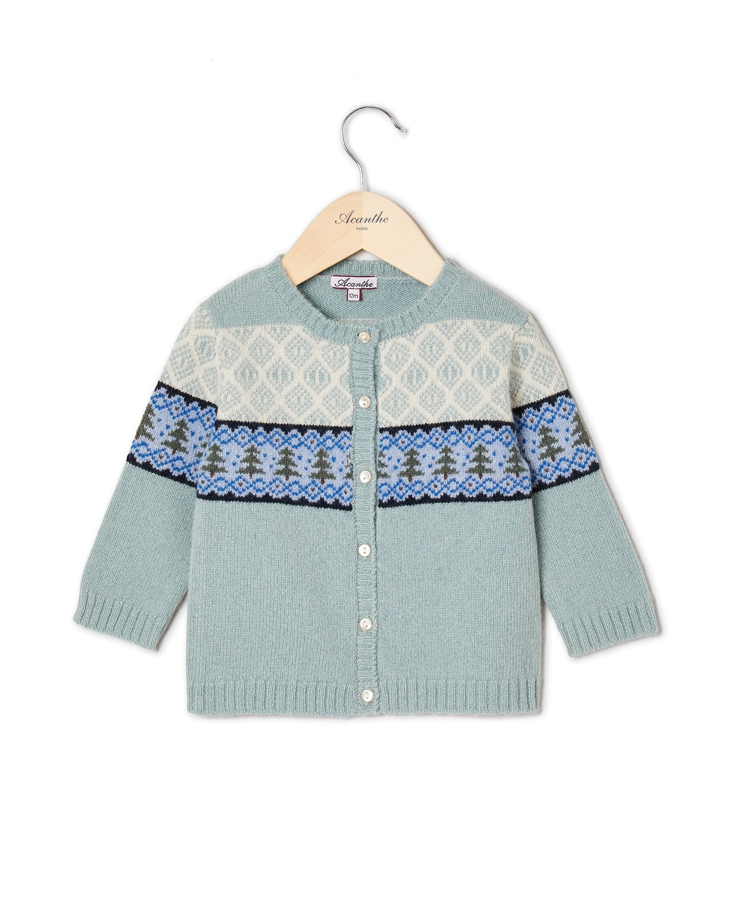 cardigan col rond jacquard 100 lwl vert d eau