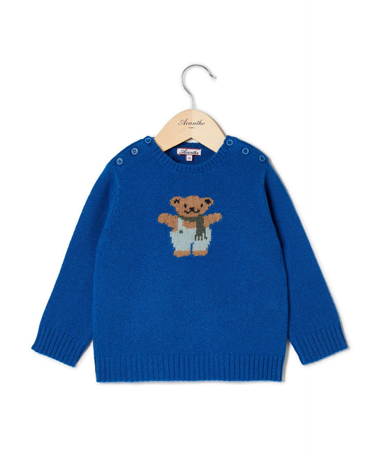 pull col rond jacquard 100 lwl Bleu