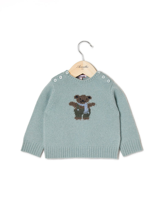 pull col rond jacquard 100 lwl vert d'eau