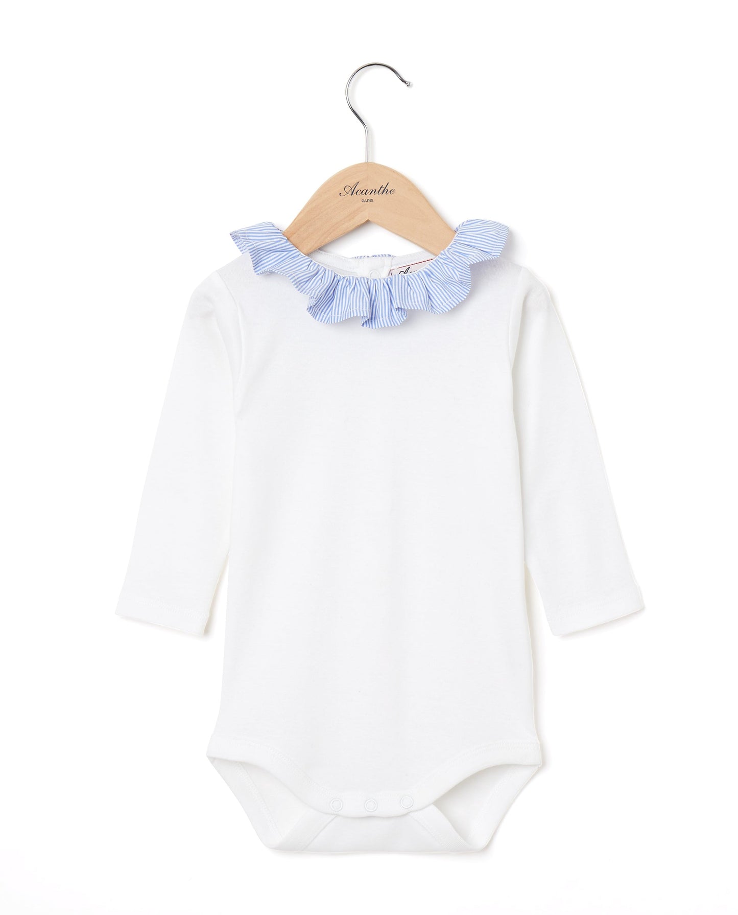 body col volanté ml blanc/rayé bleu