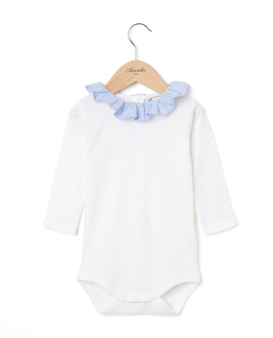 body col volanté ml blanc/rayé bleu