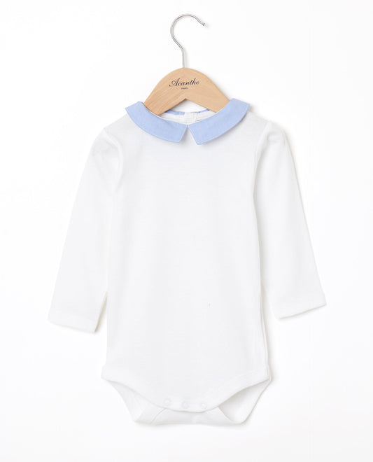 body col carré ml blanc/fil à  fil ciel