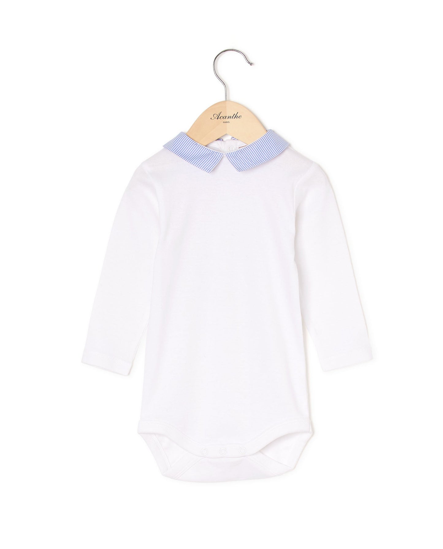 body col carré ml blanc/rayé bleu