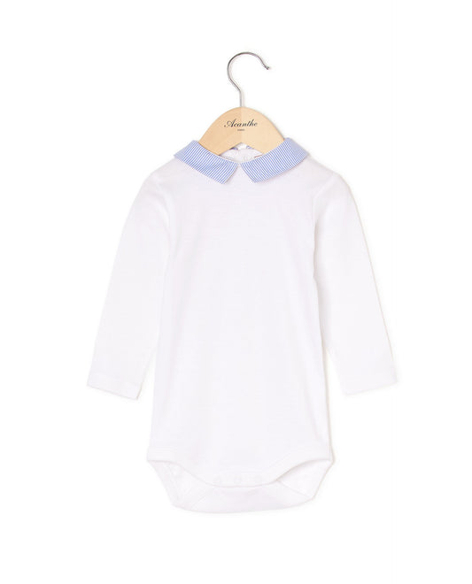 body col carré ml blanc/rayé bleu