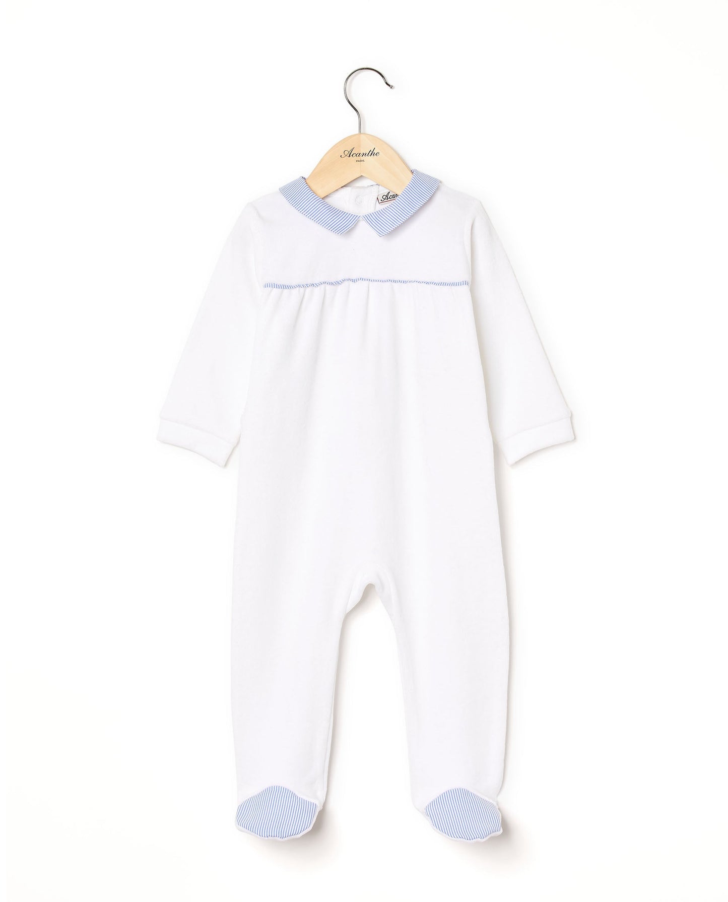 dors bien velours col carré blanc/rayé bleu