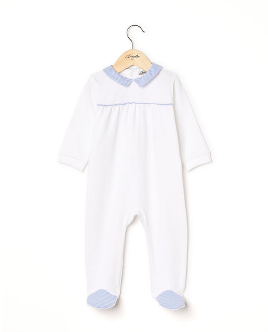 dors bien velours col carré blanc/rayé bleu