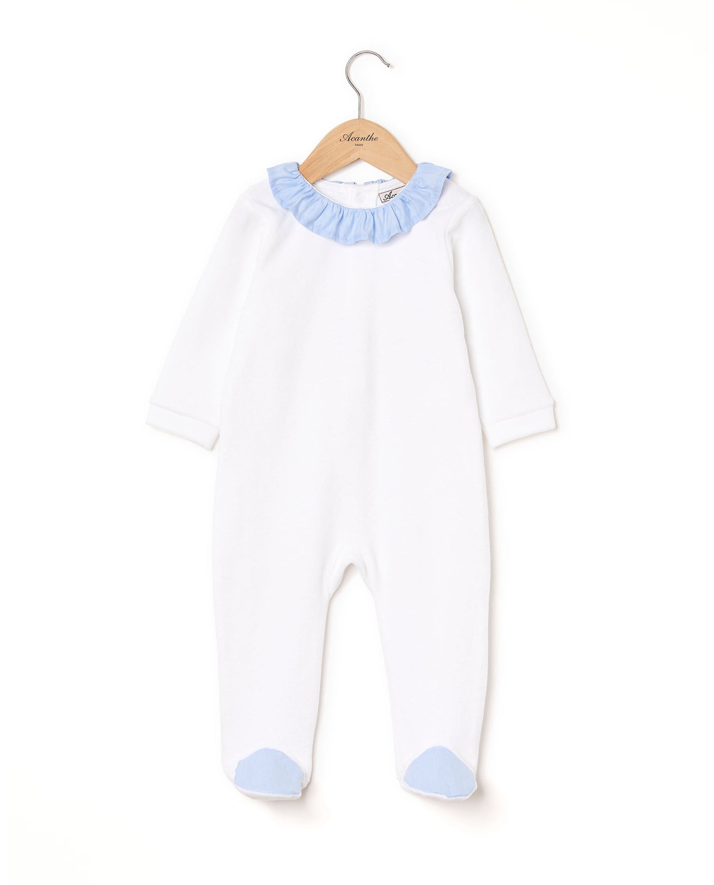 dors bien velours col volanté blanc/fil à  fil ciel